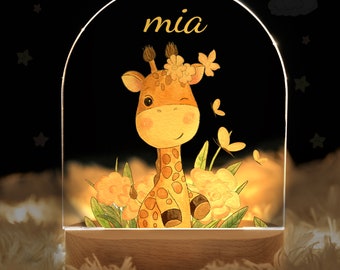 Veilleuse de nom personnalisée pour bébé, veilleuse créative de panneau acrylique animal lumineux, cadeau de chambre d'enfants
