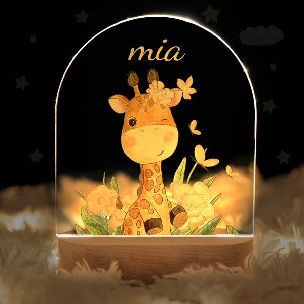 Veilleuse de nom personnalisée pour bébé, veilleuse créative de panneau acrylique animal lumineux, cadeau de chambre d'enfants