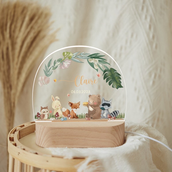 Personalized night light for baby, cute baby night ligh, jungle animal night lamp, baby room decor lamp, baby gift birth, baby baptism gift