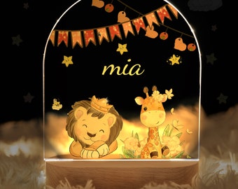 Luz nocturna para bebé personalizada, tablero acrílico luminoso de 2 animales, luz nocturna creativa, regalo para habitación de niños