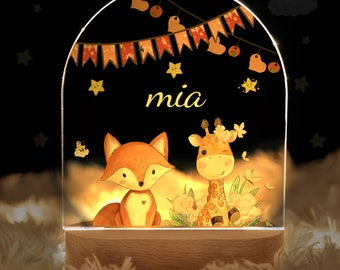 Customized name night light for baby, luminous 2 animal acrylic board creative night light, kids room gift, night light lion