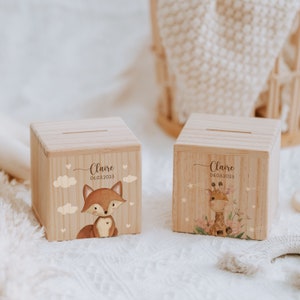 Personalized money box wood giraffe, piggy bank personalized, money box child, baby gift for birth, wooden money box image 1