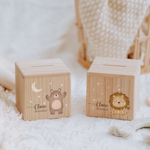 Personalized money box wood koala, piggy bank personalized, money box child, baby gift for birth, wooden money box