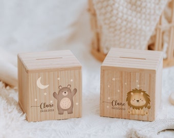 Personalisierte Spardose Holz Koala, Sparschwein personalisiert, Spardose Kind, Baby Geschenk zur Geburt, Spardose aus Holz