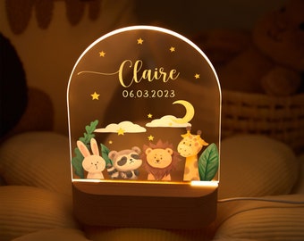 Veilleuse bébé personnalisée, lampe animaux, cadeau bébé naissance, cadeau baptême, chambre enfant, cadeau anniversaire, lampe de chevet, cadeau noël