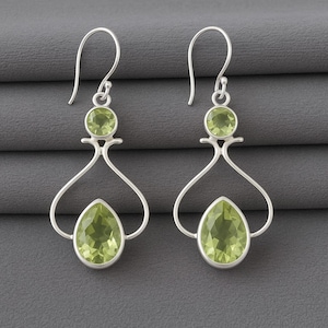 Sterling Silver Peridot Drop Earrings – August Birthstone Teardrop Dangle, Gift for Her