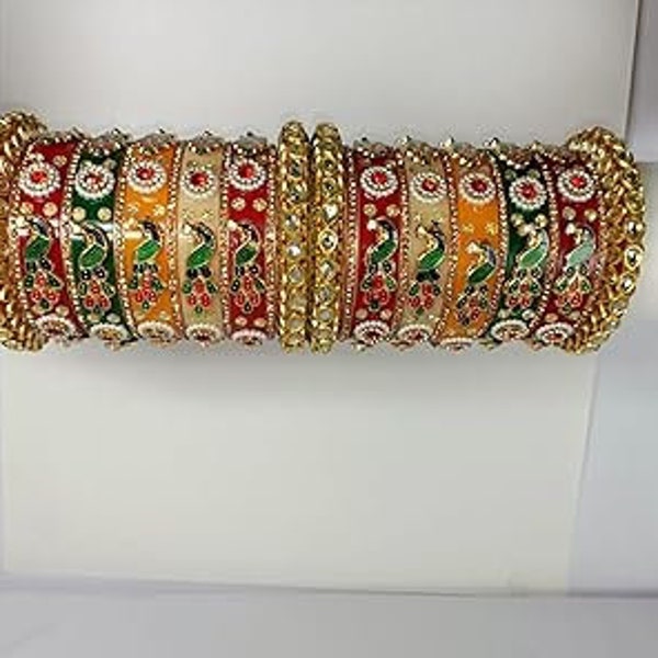 Rajasthan Jaipur Rajwadi Hand-craft Multicolor Seap Chuda with Peacock Design| Intricate Artificial Kundan and Figures Plastic Material