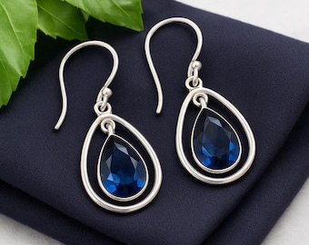 Sterling Silver Sapphire Teardrop Earrings: September Birthstone Dangle