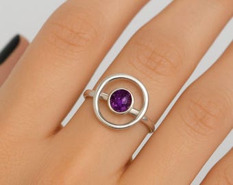 Dainty Amethyst Sterling Silver Ring: Handmade February Birthstone