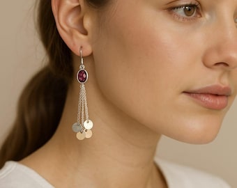 Sterling Silver Pink Ruby Earrings – Handmade 925 Gemstone Drops Jewelry Gift for Women