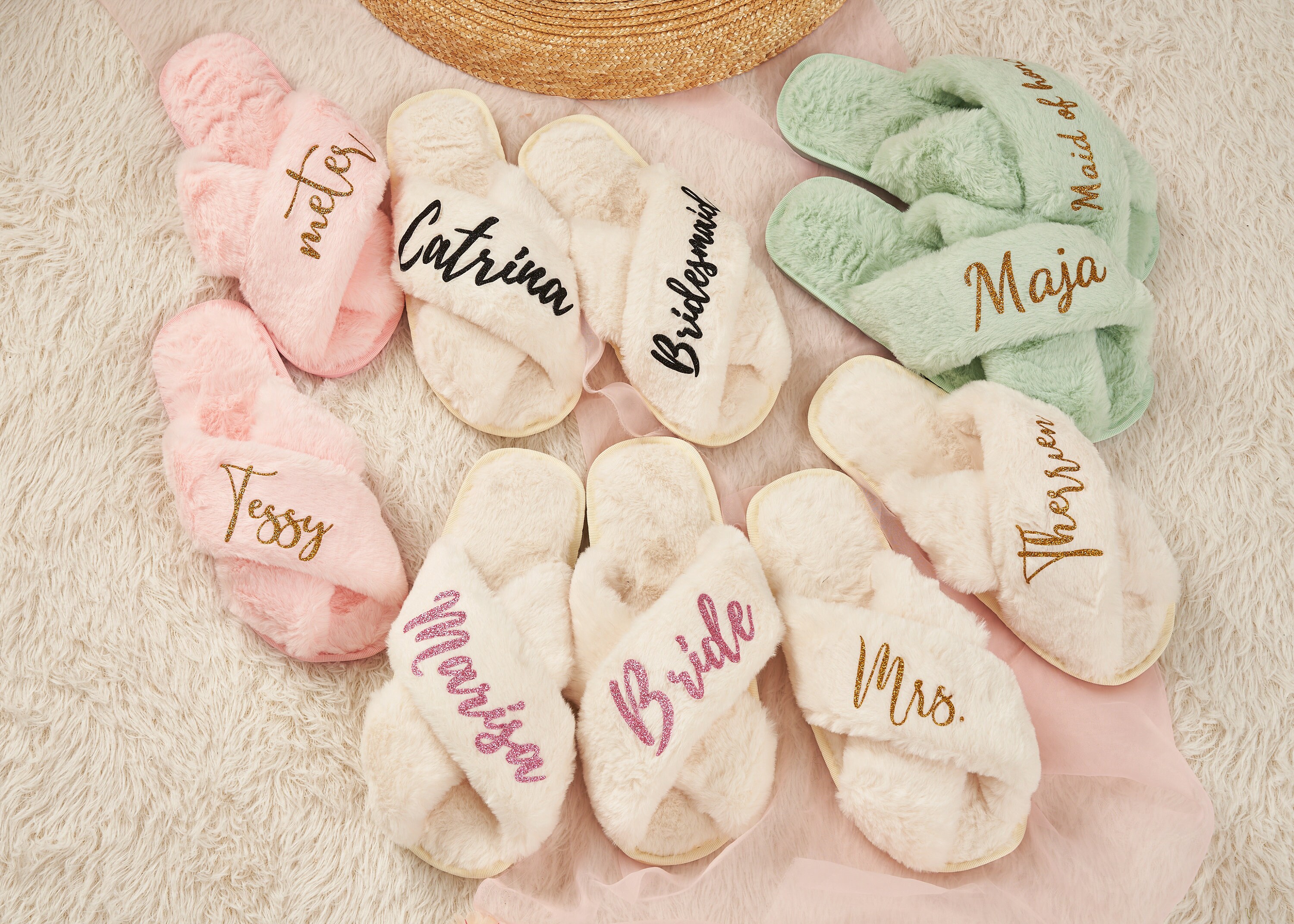 Personalized Slippers With Names Bridesmaid Slippers Custom Etsy