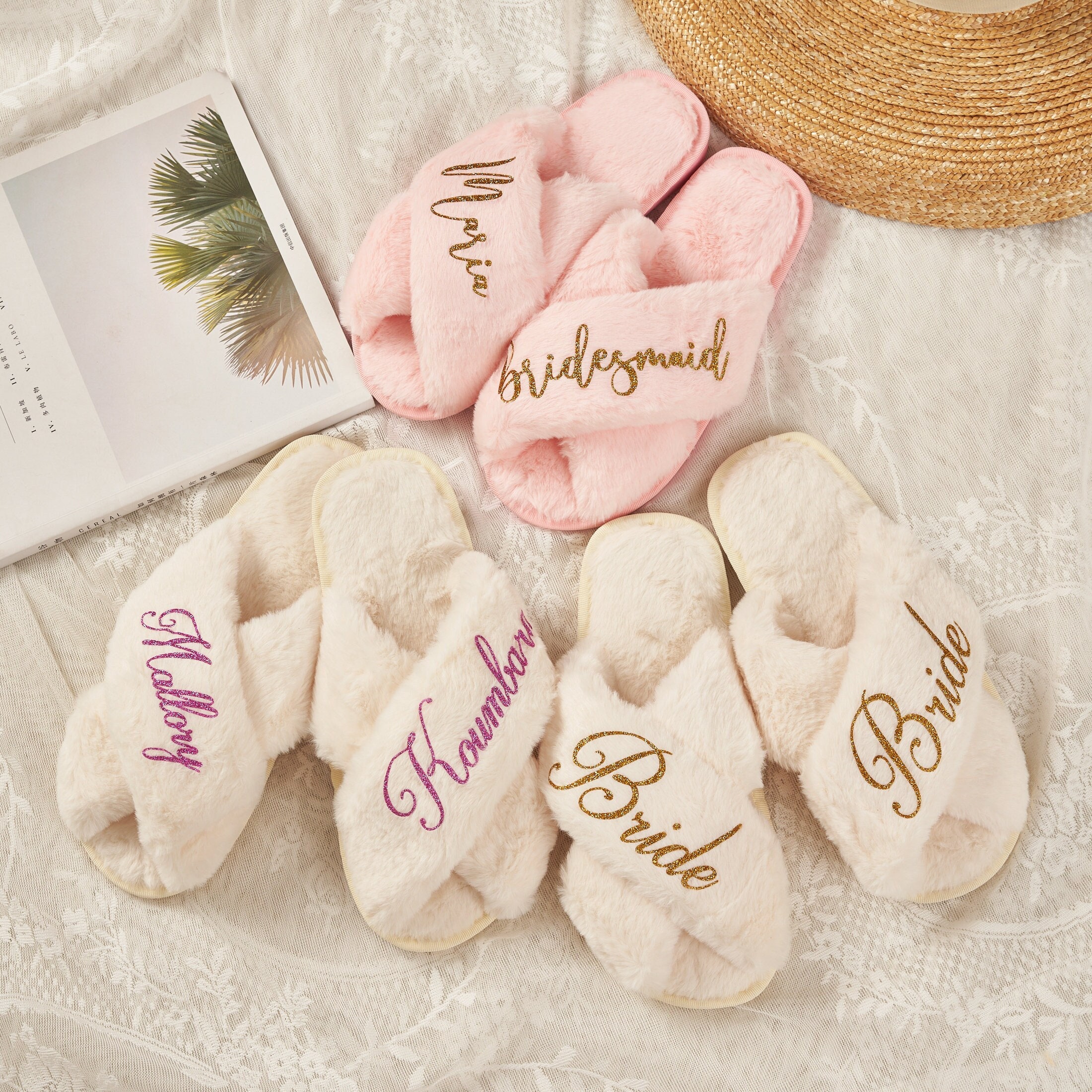 Personalized Slippers With Names Bridesmaid Slippers Custom Etsy