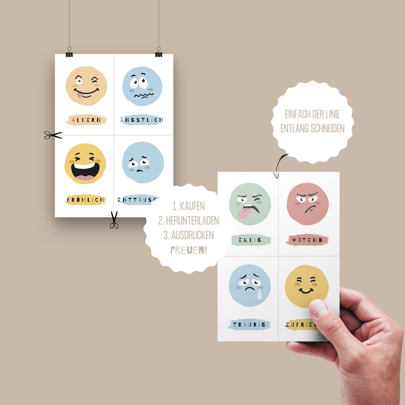 Text Set Emotions Emotion Cards for Children as PDF Download | Emotions | Learning Aid ...