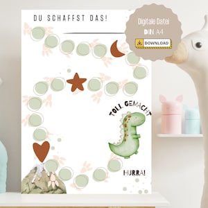 子供向けのご褒美チャートを PDF でダウンロード |ポスター |学習支援 |トイレトレーニングのご褒美システム |緑の恐竜