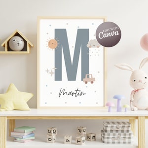 Póster con nombre como plantilla de Canva | Regalo de bautismo | Póster personalizado | Regalo de nacimiento | Gotti y Gotti | nacimiento | Chico