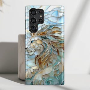Majestic Lion Stained Glass Design Phone Case, Phone Covers for Galaxy S25, S24, S23, S22, S21, S20 Plus, Ultra