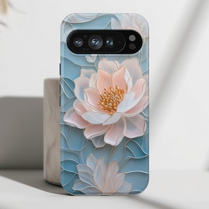 Phone Case with Peony Floral Stained Glass Design, Phone Cover For Google Pixel 9, 9 Pro, 9 Pro XL, 8, 8 Pro, 7, 6, 6 Pro, 5 5G