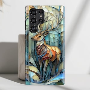 Majestic Stag Stained Glass Design Phone Case, Phone Covers for Galaxy S25, S24, S23, S22, S21, S20 Plus, Ultra