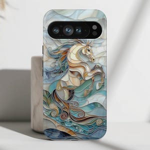 Phone Case with Majestic Horse Stained Glass Design, Cover For Google Pixel 9, 9 Pro, 9 Pro XL, 8, 8 Pro, 7, 6, 6 Pro, 5 5G
