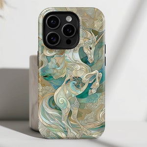iPhone Hülle mit Einhorn Glasmalerei Mosaik Design • Magsafe Handyhülle • iPhone 16, 15, 14, 13, 12, 11, 8, XR, XS, Pro, Max, Mini, Plus