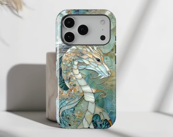 Dragon Stained Glass Style iPhone Case • Magsafe Compatible • For iPhone 17, 16, 15, 14, 13, 12, 11, XR, XS, Pro, Max, Air, Mini