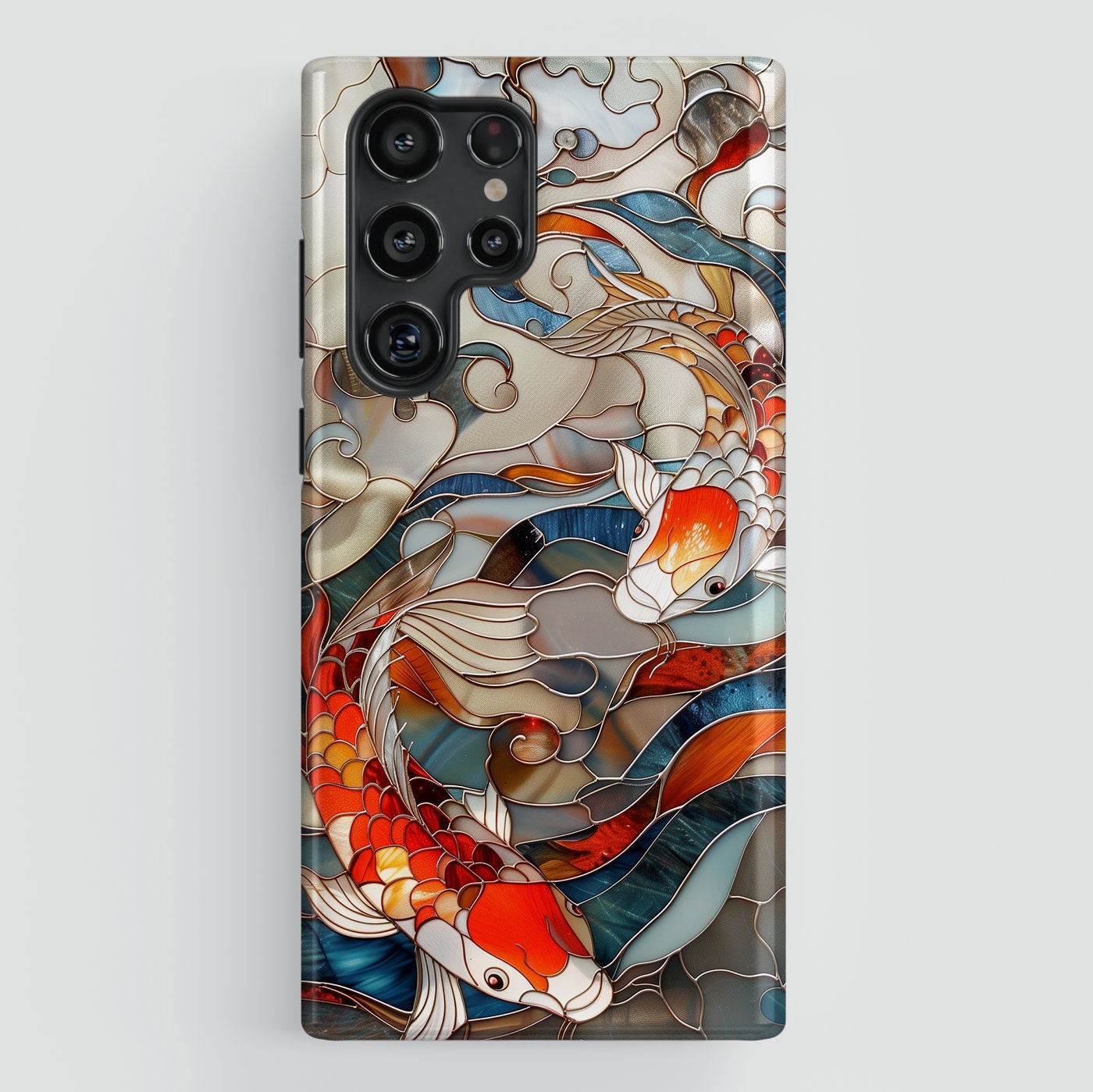 Samsung Phone Case with Koi Fish Stained Glass Design for Galaxy S24, S23, S22, S21, S20 Plus, Ultra