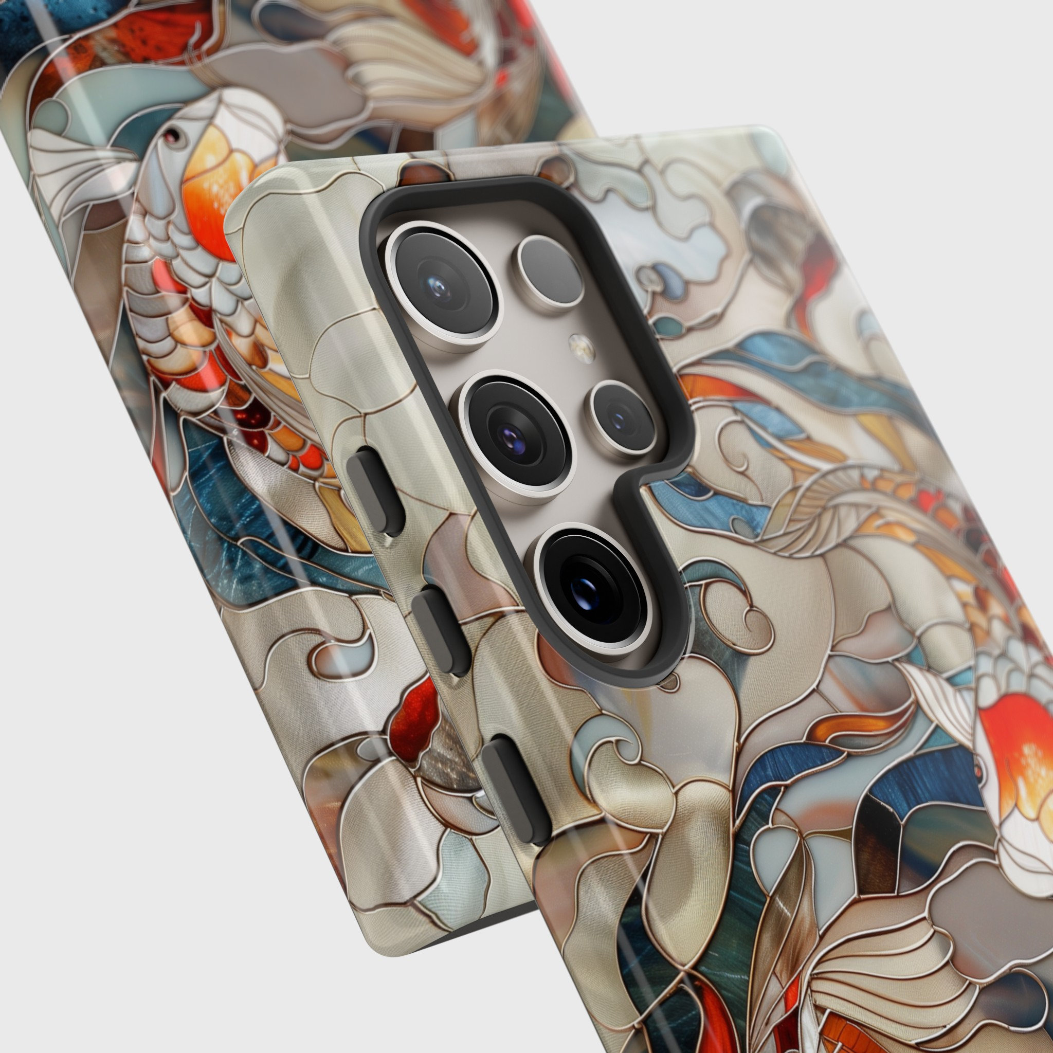 Samsung Phone Case with Koi Fish Stained Glass Design for Galaxy S24, S23, S22, S21, S20 Plus, Ultra