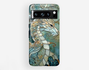Dragon Stained Glass Design Phone Case for Google Pixel 9, 9 Pro, 9 Pro XL, 8, 8 Pro, 7, 6, 6 Pro, 5 5G, Dragon Lover Gift