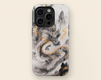 Chinese Watercolor Dragon Phone Case with Magsafe for iPhone 15, 14, 13, 12, 11, XR, XS, Pro, Max, Mini, Dragon Lover Gift