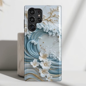 The Great Wave Floral Marble Theme Design 1 Phone Case, Phone Covers for Galaxy S25, S24, S23, S22, S21, S20 Plus, Ultra