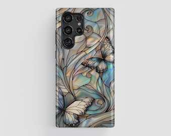 Stained Glass Butterfly Phone Case for Galaxy S20, S21, S22, S23, S24, S25, S26 Ultra, Plus, Vintage Aesthetic Phone Case