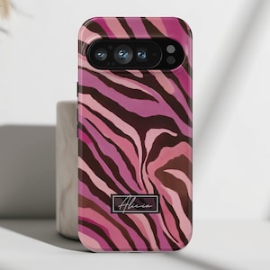 Phone Case with Personalised Pink Zebra Print Design, Cover For Google Pixel 9, 9 Pro, 9 Pro XL, 8, 8 Pro, 7, 6, 6 Pro, 5 5G