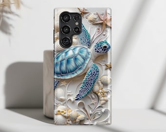 Turtle & Seashell Design Phone Case, Phone Covers for Samsung Galaxy S26, S25, S24, S23, S22, S21, S20 Plus, Ultra