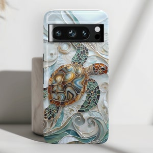 Google Pixel Phone Case with Turtle Stained Glass Mosaic Design, For Google Pixel 9, 9 Pro, 9 Pro XL, 8, 8 Pro, 7, 6, 6 Pro, 5 5G