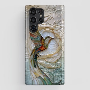 Hummingbird Stained Glass Design Phone Case for Galaxy S25, S24, S23, S22, S21, S20 Plus, Ultra