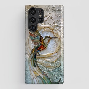 Hummingbird Stained Glass Design Phone Case for Samsung Galaxy S24, S23, S22, S21, S20 Plus, Ultra