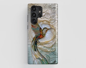 Etui na telefon z motywem witrażu z kolibrem do Samsung Galaxy S26, S25, S24, S23, S22, S21, S20 Plus, Ultra