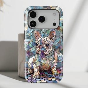 French Bulldog Stained Glass iPhone Case • Magsafe Compatible • For iPhone 17, 16, 15, 14, 13, 12, 11, XR, XS, Pro, Max, Air, Mini