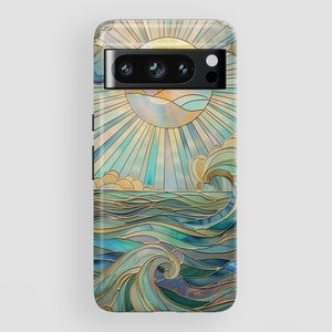 Sun & Ocean Stained Glass Design Phone Case for Google Pixel 9, 9 Pro, 9 Pro XL, 8, 8 Pro, 7, 7 Pro, 6, 6 Pro, 5 5G
