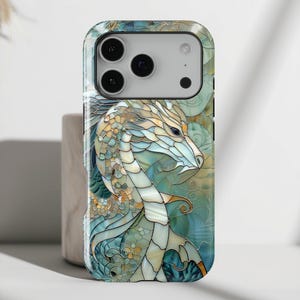 Dragon Stained Glass Design iPhone Case with MagSafe: Dual Layer Protective Cover