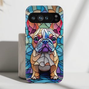 Phone Case with Colourful Frenchie Stained Glass Design, Phone Cover For Google Pixel 9, 9 Pro, 9 Pro XL, 8, 8 Pro, 7, 6, 6 Pro, 5 5G