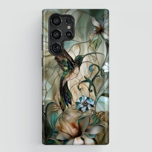 Hummingbird Stained Glass Design Phone Case for Galaxy S25, S24, S23, S22, S21, S20 Plus, Ultra