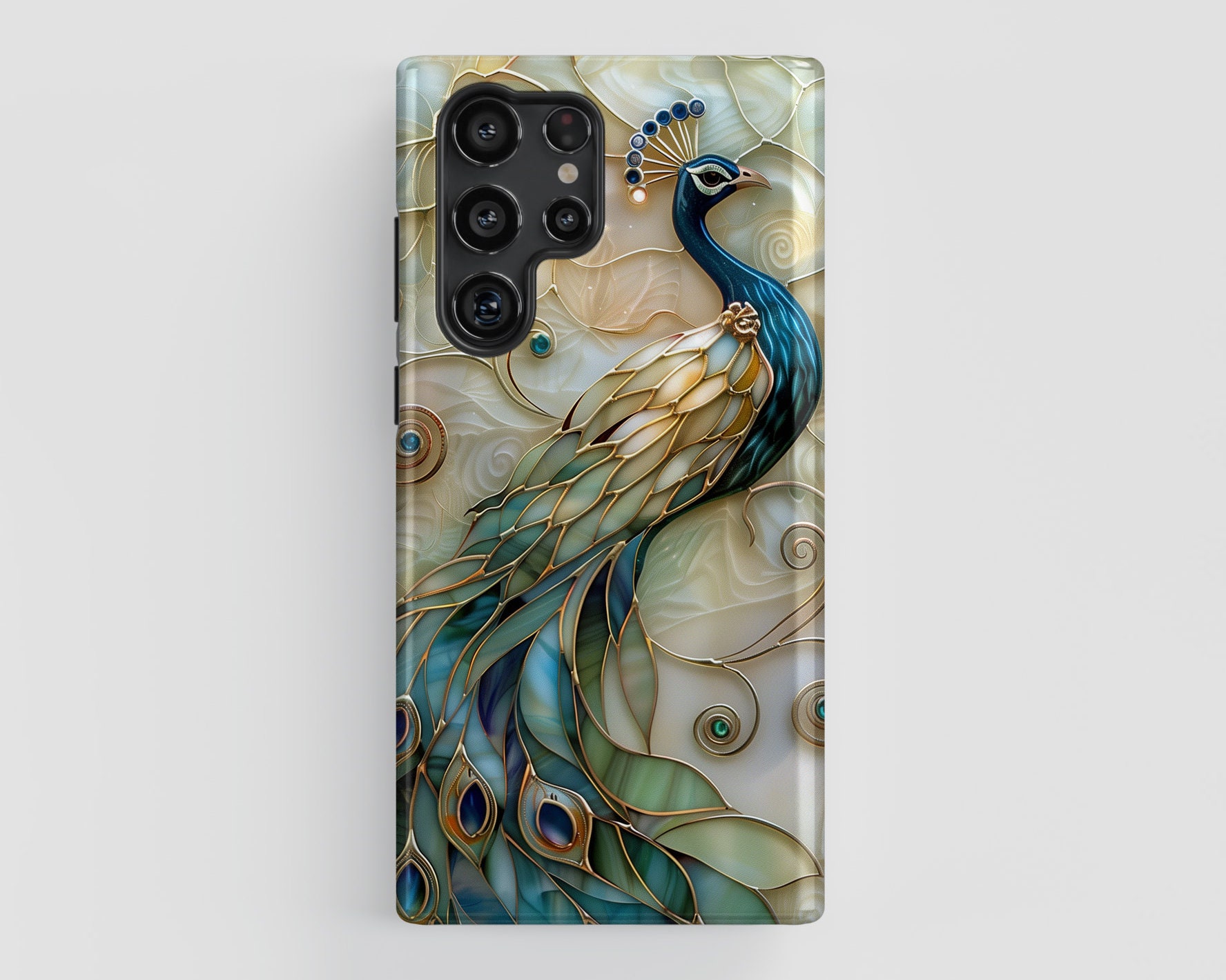 Peacock Stained Glass Design Phone Case for Samsung Galaxy S24, S23, S22, S21, S20 Plus, Ultra, Stained Glass Phone Case