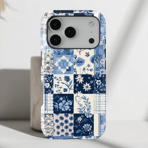 Funda para iPhone con diseño de patchwork y diseño floral • Compatible con Magsafe • Para iPhone 17, 16, 15, 14, 13, 12, 11, XR, XS, Pro, Max, Air, Mini