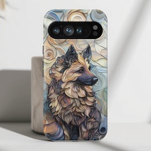 Phone Case with German Shepherd Stained Glass Design, Cover For Google Pixel 9, 9 Pro, 9 Pro XL, 8, 8 Pro, 7, 6, 6 Pro, 5 5G