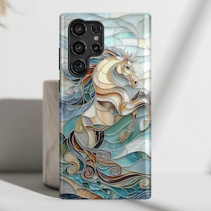 Majestic Horse Stained Glass Design Phone Case, Phone Covers for Galaxy S25, S24, S23, S22, S21, S20 Plus, Ultra