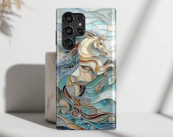 Majestic Horse Stained Glass Design Phone Case, Phone Covers for Samsung Galaxy S26, S25, S24, S23, S22, S21, S20 Plus, Ultra