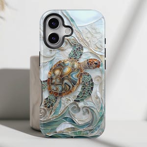 Étui pour iPhone avec vitrail imprimé tortue de mer • Étui pour téléphone Magsafe • Pour iPhone 16, 15, 14, 13, 12, 11, XR, XS, Pro, Max, Mini