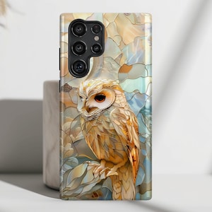 Phone Case with Elegant Owl Stained Glass Design for Galaxy S25, S24, S23, S22, S21, S20 Plus, Ultra, Owl Lover Gift
