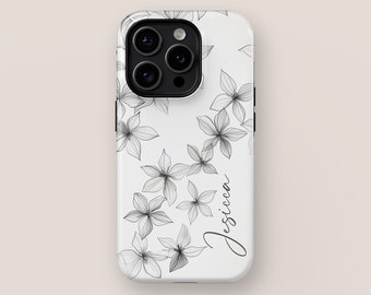 Personalized Phone Case for iPhone 15, 14, 13, 12, 11, XR, XS, Pro, Max, Mini, Flower Phone Case, Custom Name Phone Case, Pencil Sketch